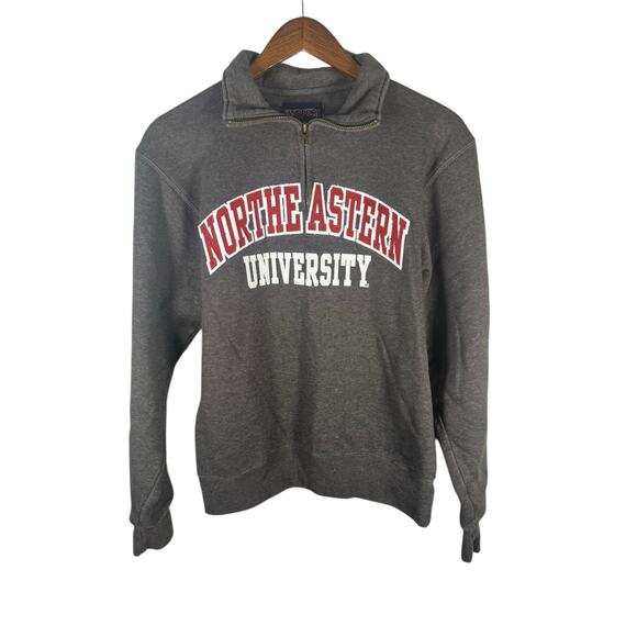 JanSport Northeastern University 1/4 Zip Sweatshirt Gray Red White Women’s XS - Picture 2 of 5